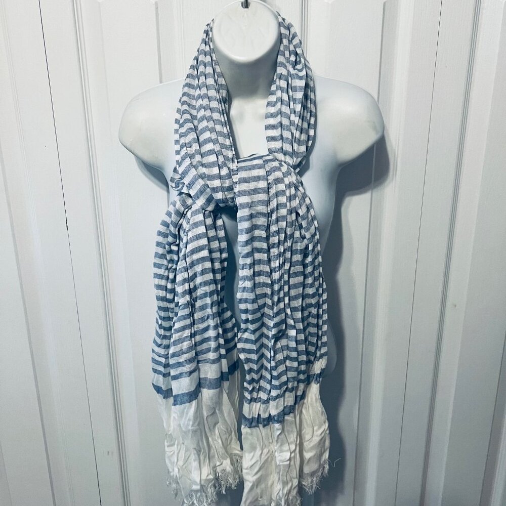 Lane Bryant-Women's Blue/White Striped Scarf-Fringed-35" x 37 1/2"-Casual-Thin